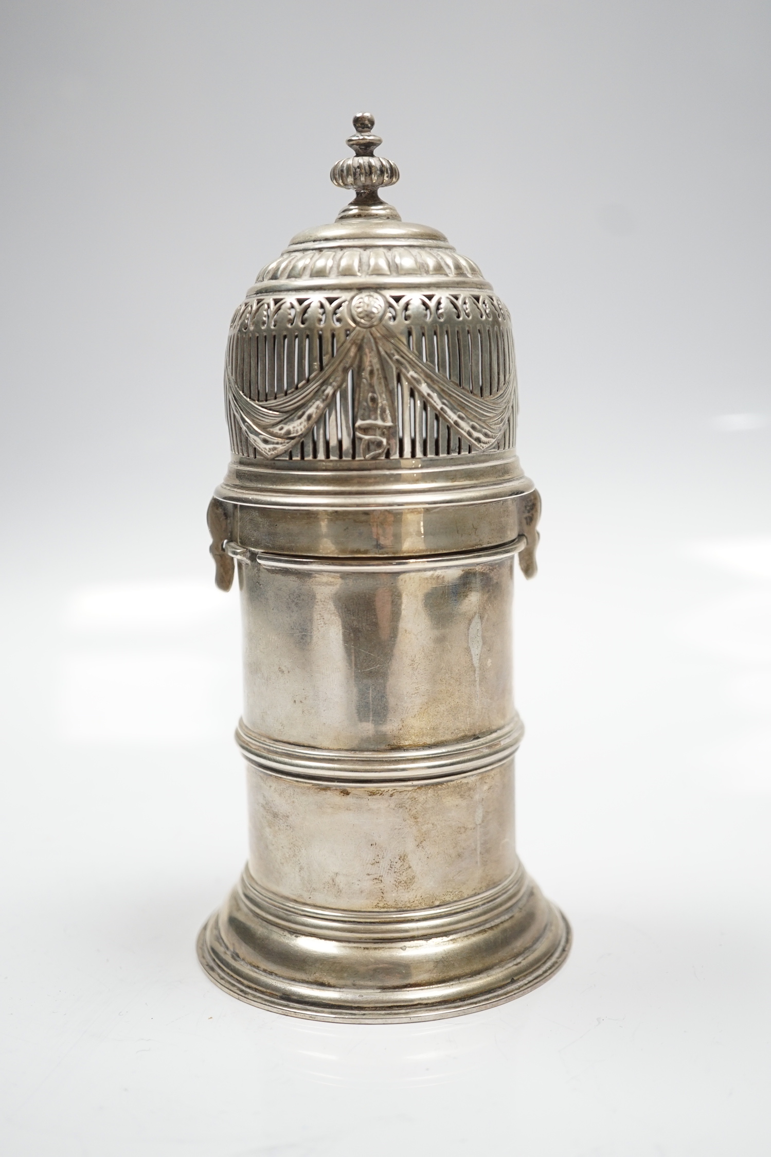 A George V silver lighthouse sugar caster, Nathan & Hayes, Chester, 1913, 17cm, 8.3oz.
